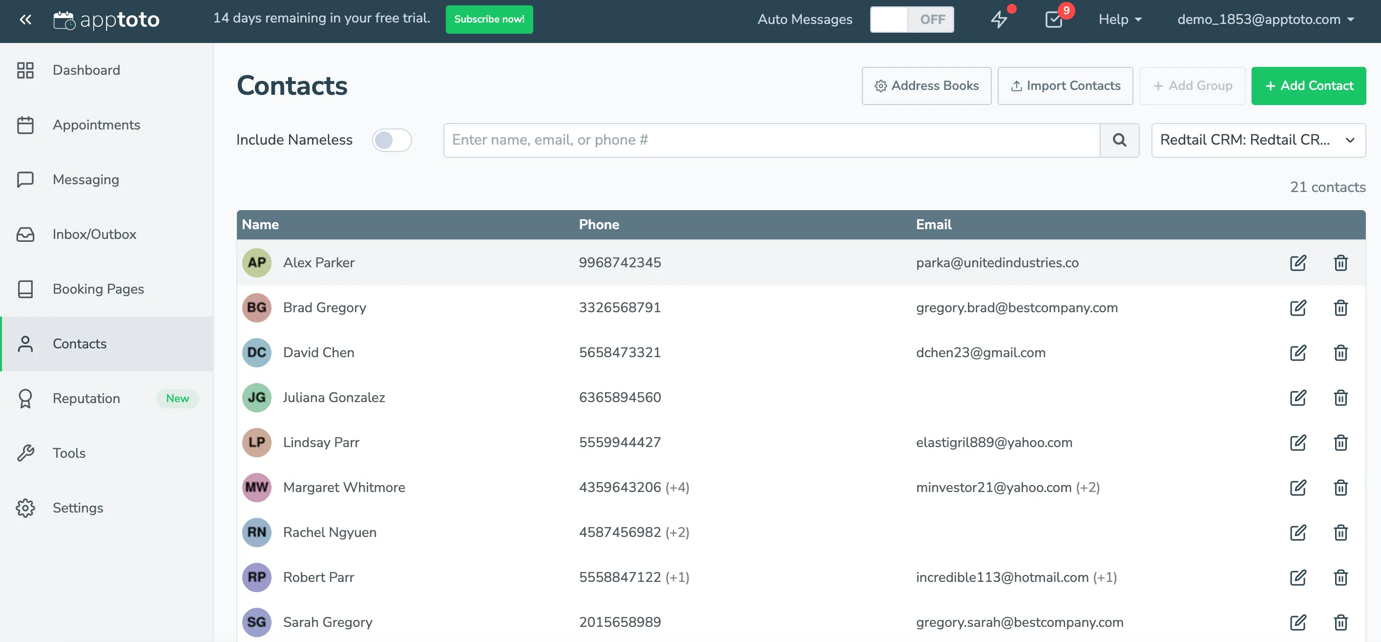 Redtail contacts will automatically sync into your Apptoto contacts tab