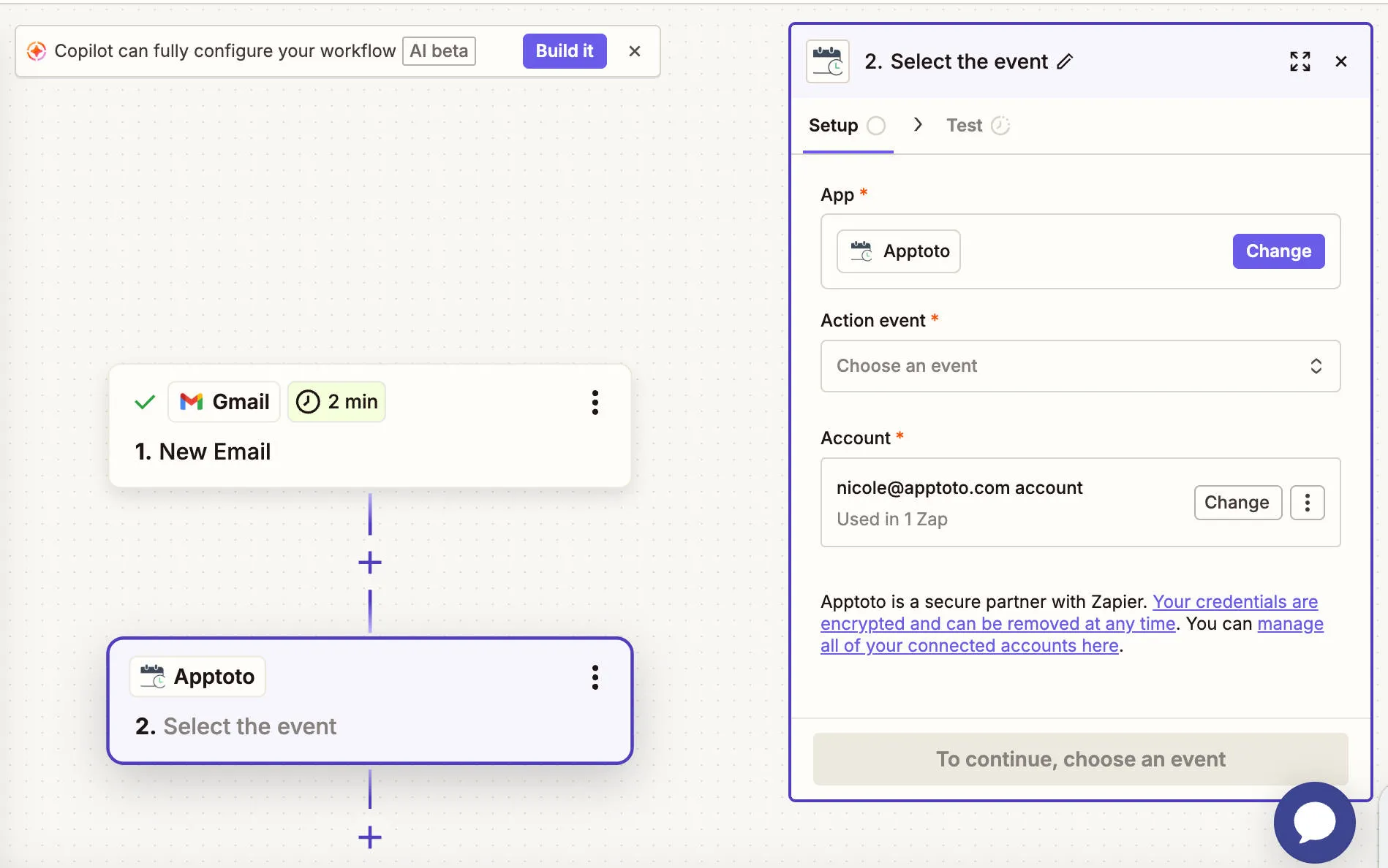 Using Apptoto events in Apptoto to trigger actions