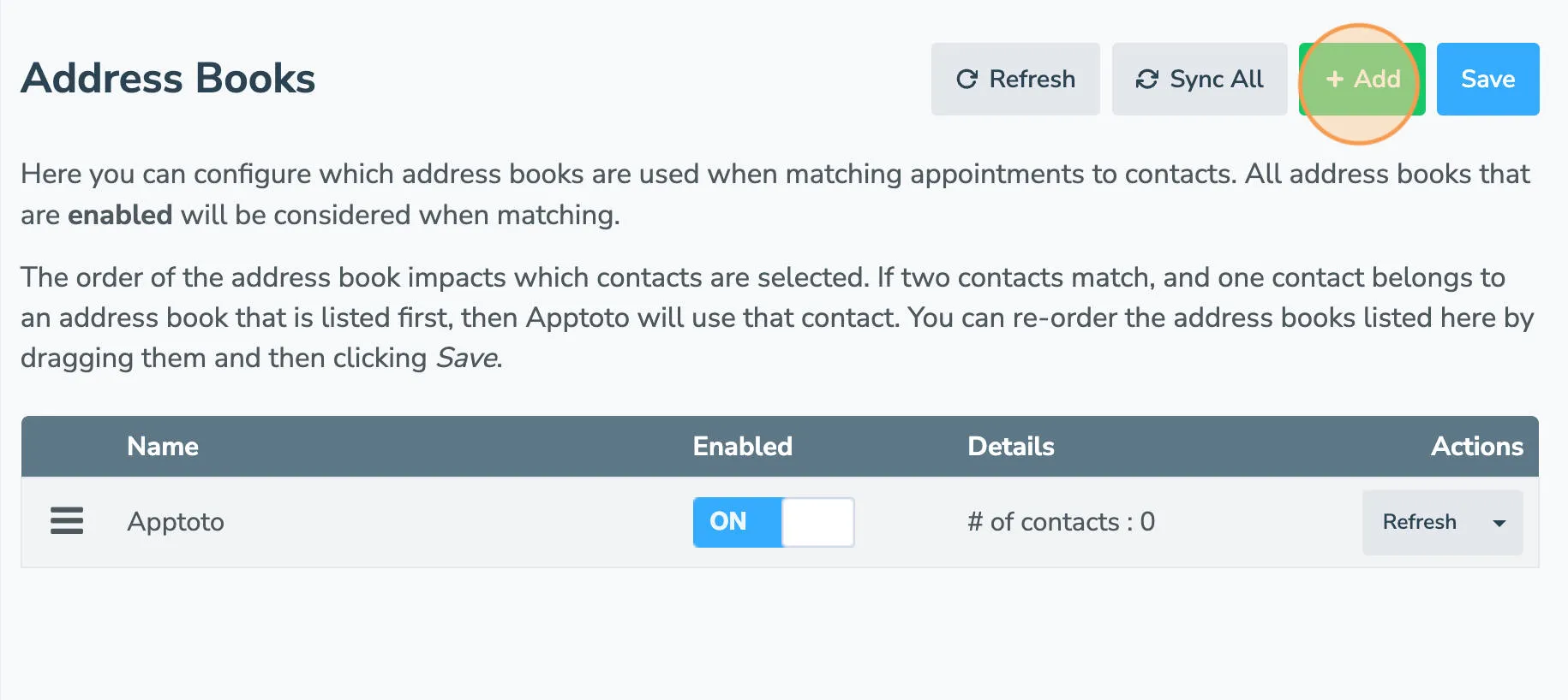 Add new address book to Apptoto in platform