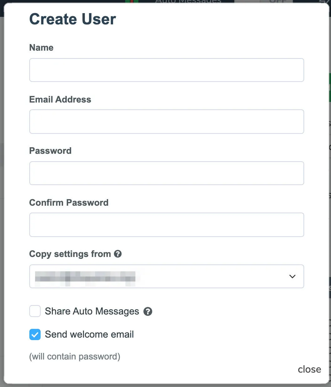 Add user form with full settings for new group user