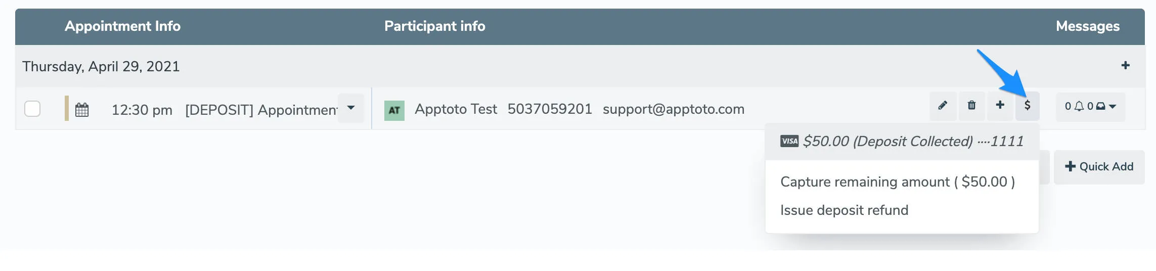 $ menu icon on the Agenda View participant row