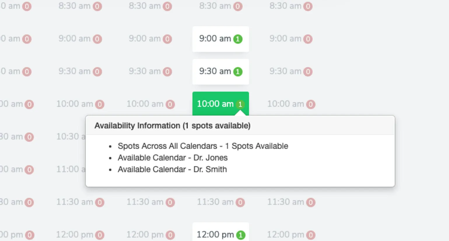 Booking page showing one spot available because both synced calendars are free