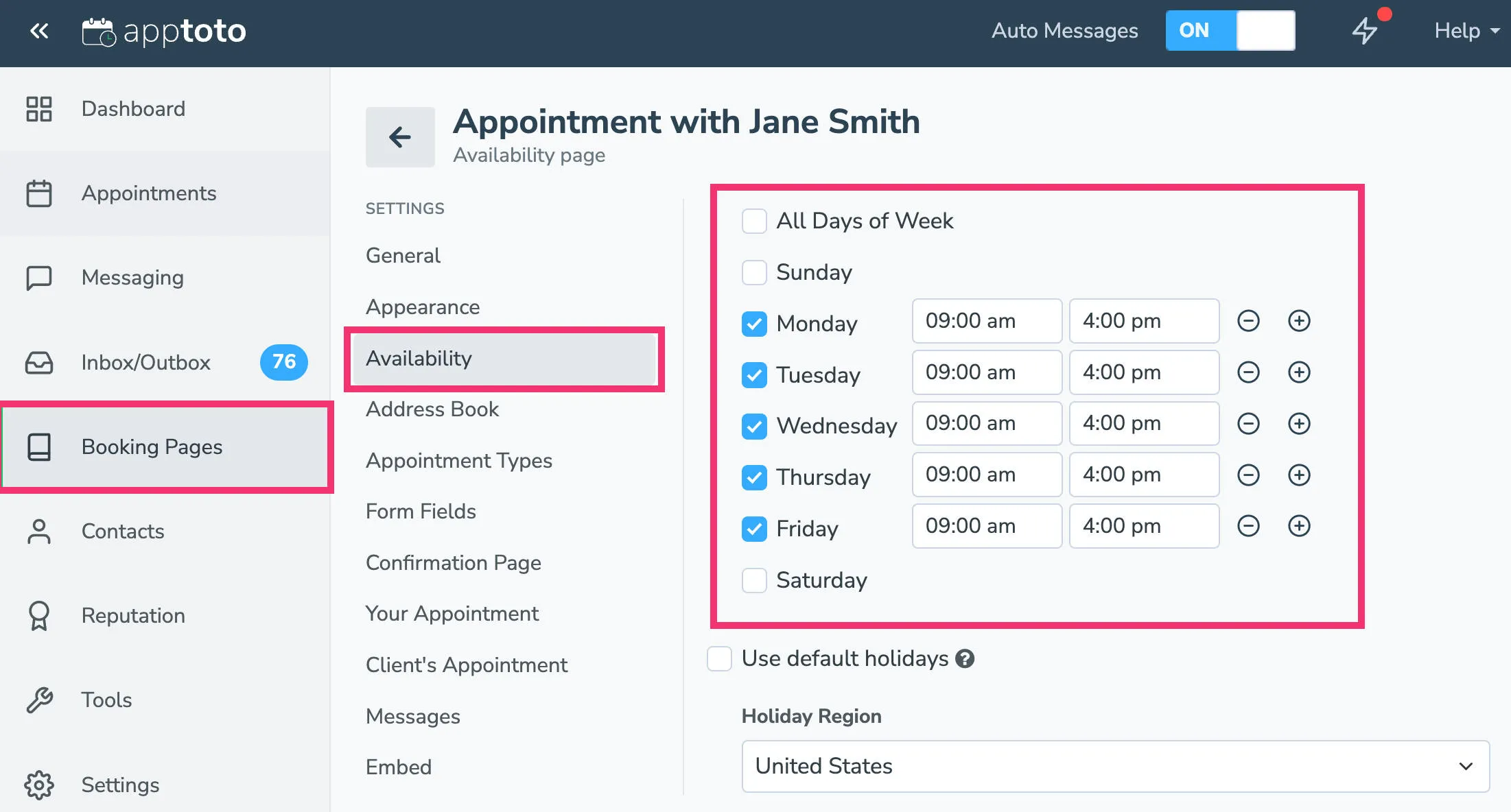 To troubleshoot availability issues make sure your availability hours on your booking page match when you are available to take appointments