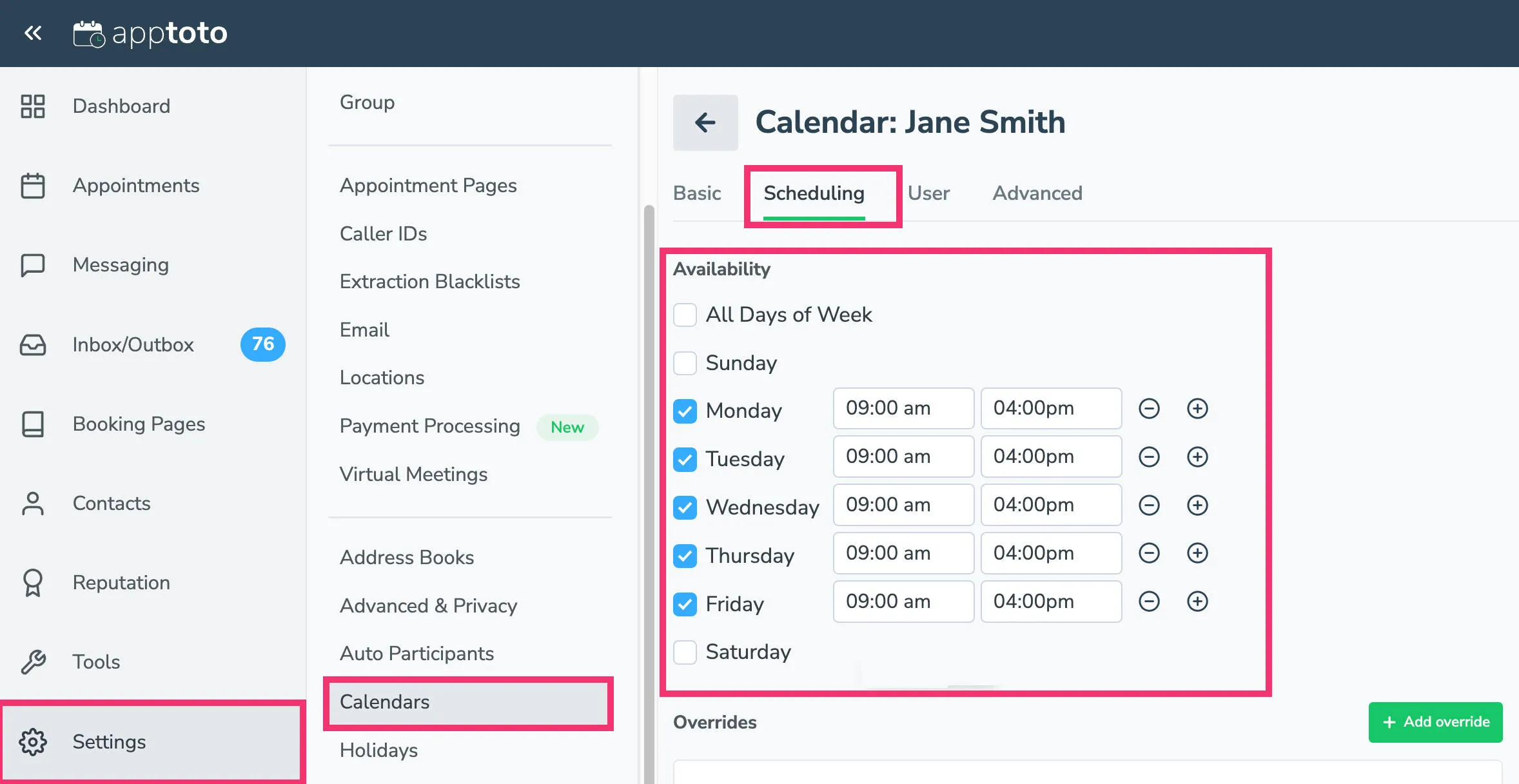 To troubleshoot availability issues make sure your calendar hours match when you are available to take appointments
