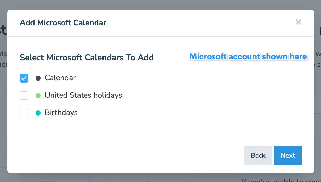 Calendar selection dropdown