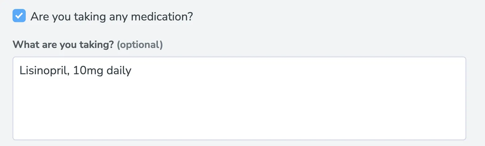 A follow-up question appearing on the form once the checkbox above it is ticked