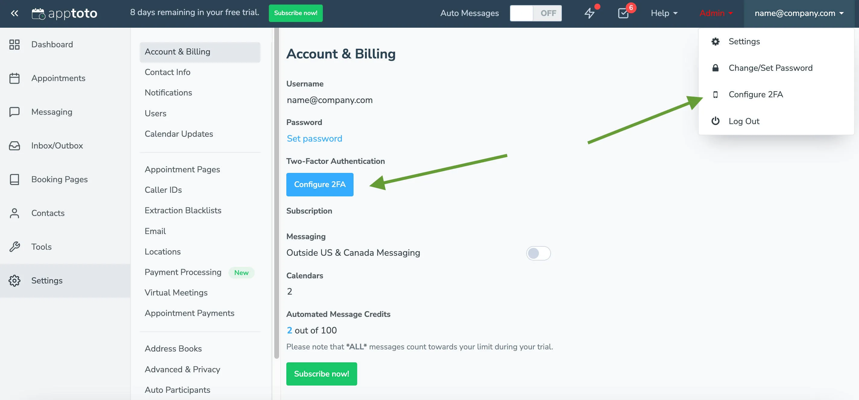 enabling two-factor authentication (2fa) at the account level in Apptoto