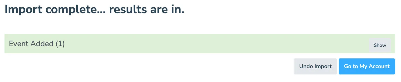 Successful CSV event import confirmation