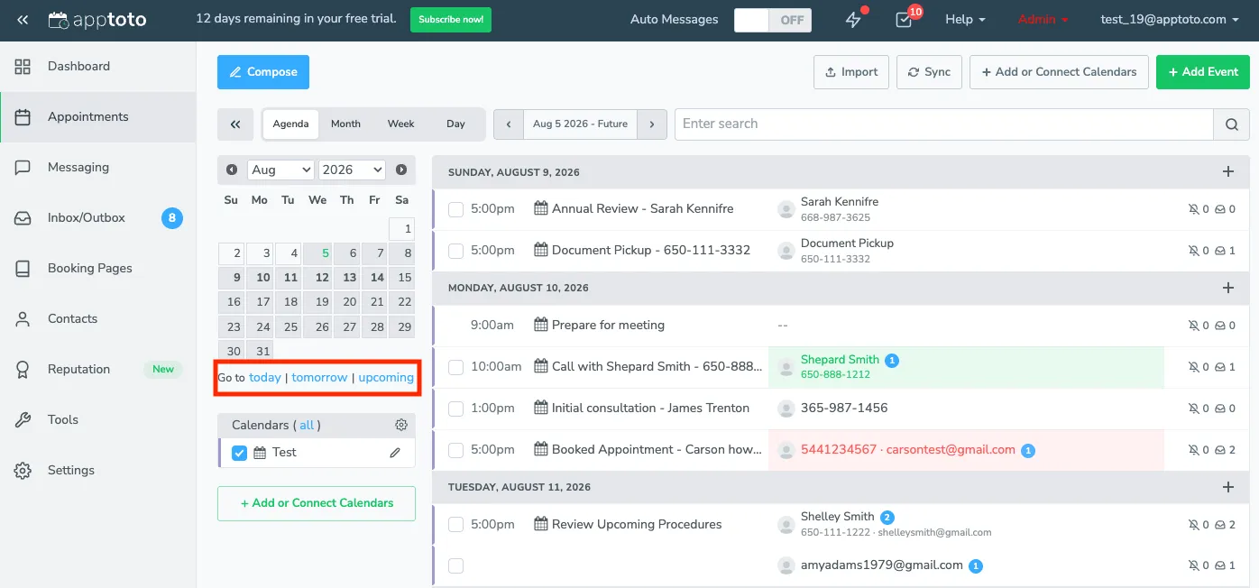 Use the calendar date picker, to select an individual day to view your appointment schedule.