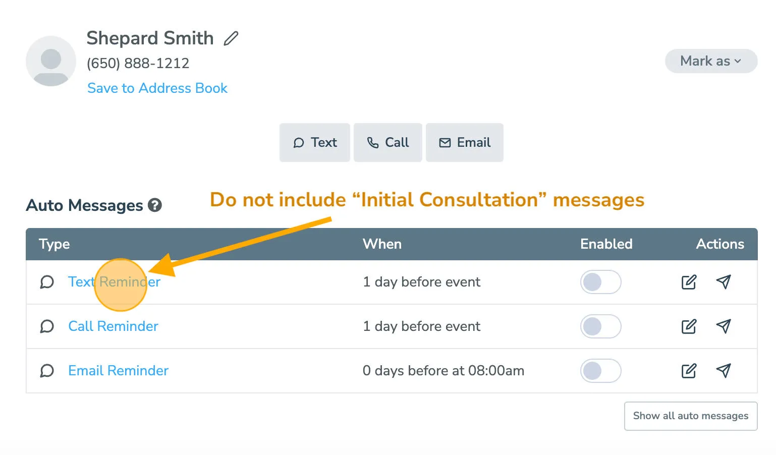 Messaging sequence for appointment event that does not include rule keyword