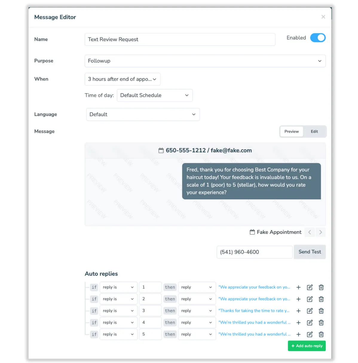 Apptoto auto replies with automatic responses when someone responds with a review rating of 1-5
