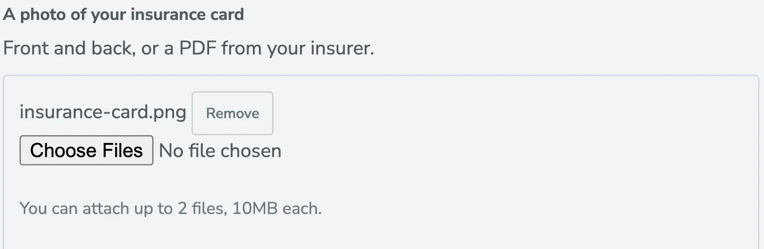 A File Upload question on the form, with one file attached and a Remove button