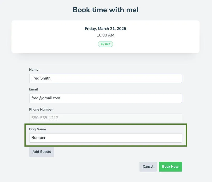 Apptoto booking page with custom Salesforce field included