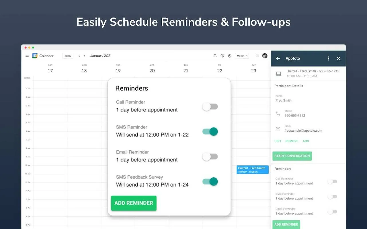 Apptoto's Google Calendar Add-On lets you easily schedule reminders