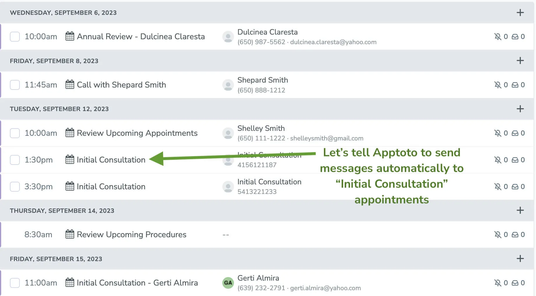 Screenshot showing an initial consultation meeting in Apptoto platform