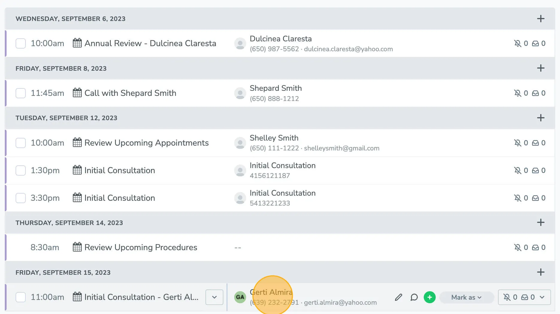 Highlighted meeting that contains the rule keyword in the title