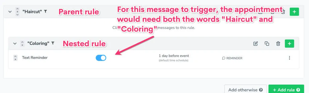 Apptoto's nested rules will look for events that meet all conditions under a set of rules.