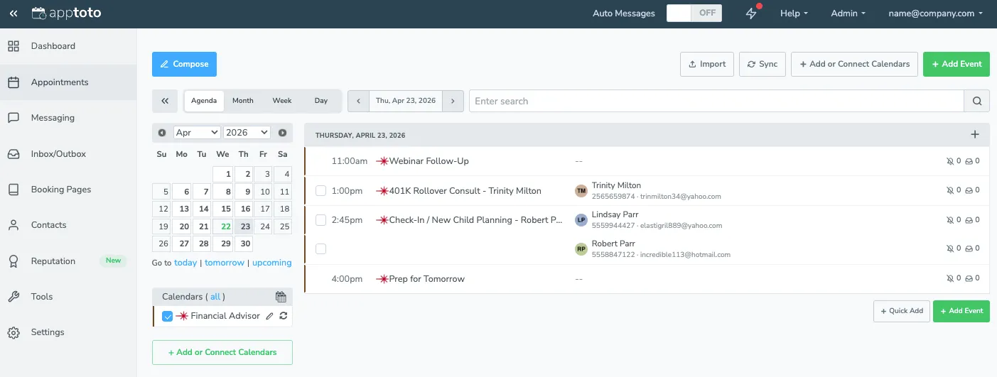 Apptoto importing Redtail appointments
