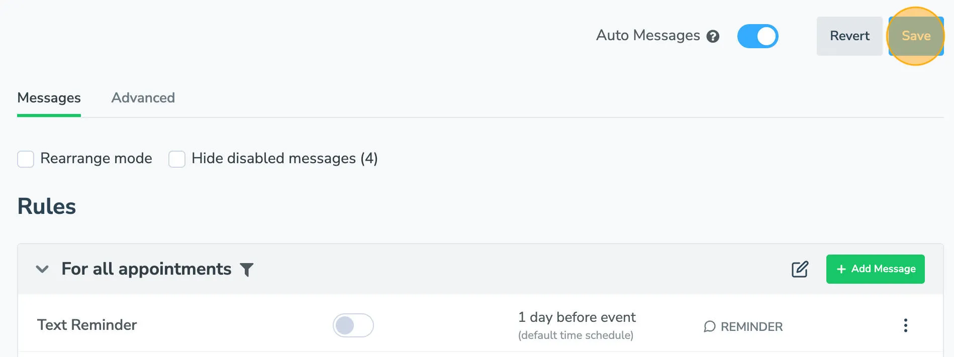 Save new auto-messaging rule in Apptoto