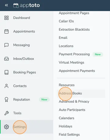 Address book tab in Apptoto platform.