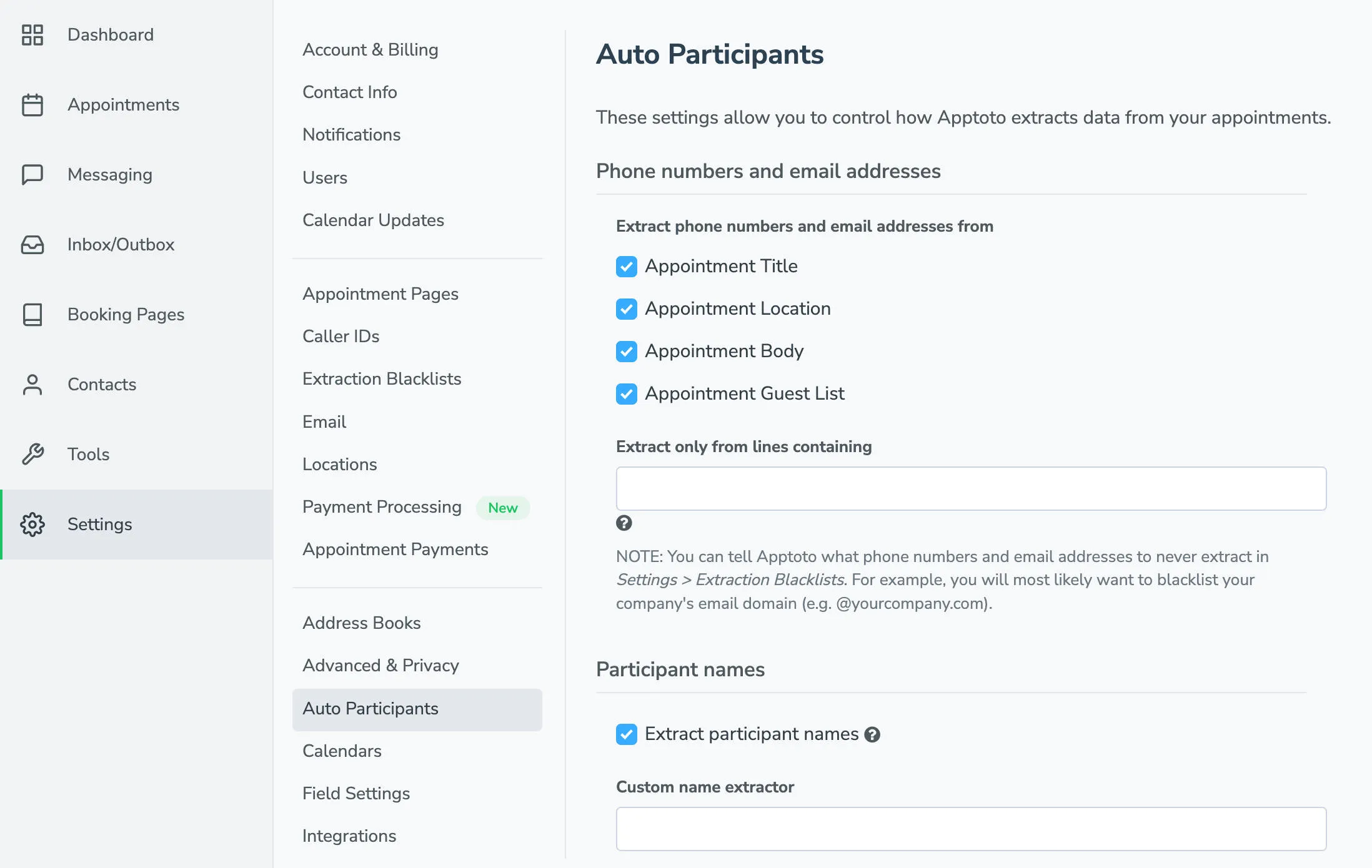 Turn automatic extraction on and off within Settings > Auto Participants