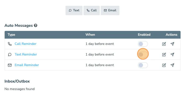Turning on auto messages for a specific text message in Apptoto