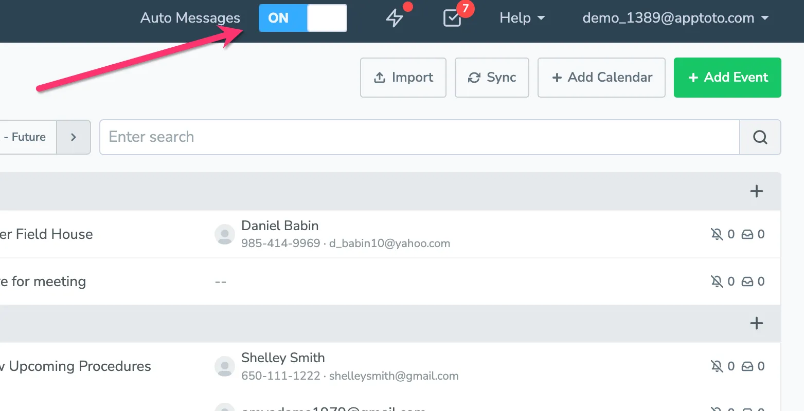 Enable Auto Messages to allow Apptoto to deliver appointment messages automatically