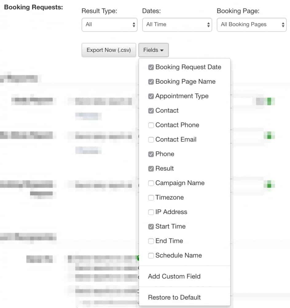apptoto booking report field options