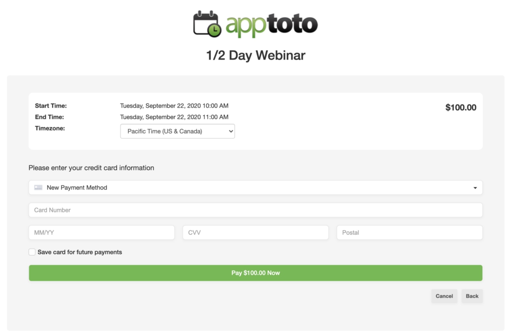Payments on Sign Up Pages Apptoto